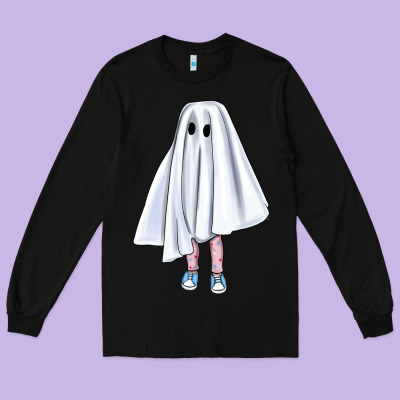 Cute Ghost Long Sleeve Tee Designed By Bundleandbundleshop