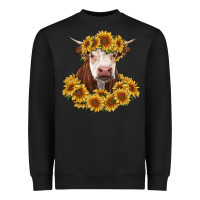 Black hereford cow with sunflowers Heavyweight Sweatshirt - RanaPortraitStore