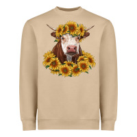 Mushroom hereford cow with sunflowers Heavyweight Sweatshirt - RanaPortraitStore