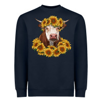 Navy hereford cow with sunflowers Heavyweight Sweatshirt - RanaPortraitStore