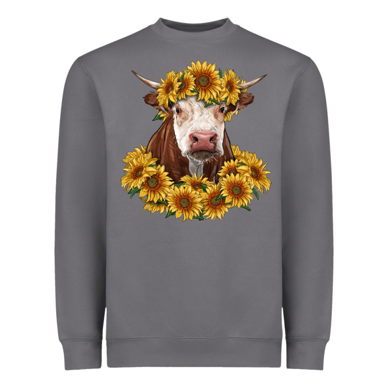 Hereford Cow With Sunflowers Heavyweight Sweatshirt by RanaPortraitStore | Teevron