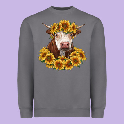 Hereford Cow With Sunflowers Heavyweight Sweatshirt Designed By Ranaportraitstore