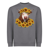 Storm hereford cow with sunflowers Heavyweight Sweatshirt - RanaPortraitStore
