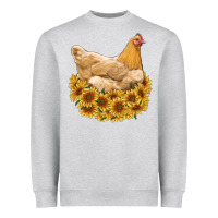 Heather Grey chicken with sunflowers Heavyweight Sweatshirt - RanaPortraitStore