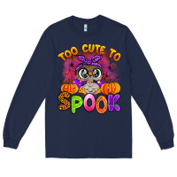 Navy too cute to spook with owl Long Sleeve Tee - Artiststas