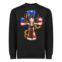 Black american flag cross cow skull sunflowers Heavyweight Sweatshirt - RanaPortraitStore