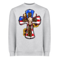 American Flag Cross Cow Skull Sunflowers Heavyweight Sweatshirt | Teevron