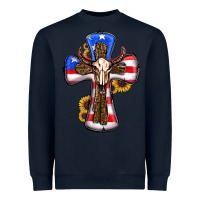 Navy american flag cross cow skull sunflowers Heavyweight Sweatshirt - RanaPortraitStore