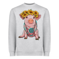 Heather Grey sunflower pig with gemstone Heavyweight Sweatshirt - RanaPortraitStore