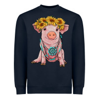 Navy sunflower pig with gemstone Heavyweight Sweatshirt - RanaPortraitStore