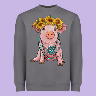 Sunflower Pig With Gemstone Heavyweight Sweatshirt Designed By Ranaportraitstore