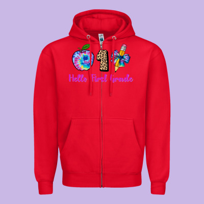 Hello First Grade Tie Dye 3200x2400 Zipper Hoodie Designed By Adodesignshop