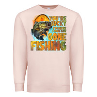 Pale Pink youre lucky im here i could have gone fishing Premium Sweatshirt - NancyCooperArtShop