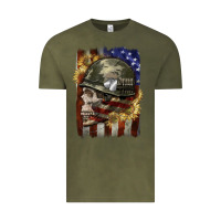 Vintage Olive Army skull 4th of july Vintage Tee - CowGirlArtShop