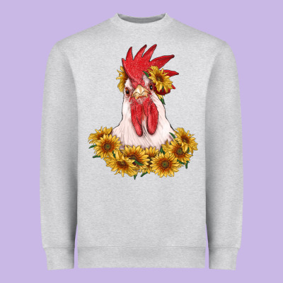 Rooster Head With Sunflowers Heavyweight Sweatshirt Designed By Ranaportraitstore