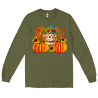 Army Green fall scarecrow with pumpkins Long Sleeve Tee - Artiststas