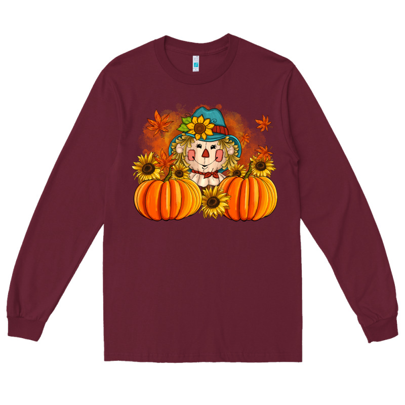 Fall Scarecrow With Pumpkins Long Sleeve Tee by Artiststas | Teevron