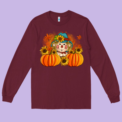 Fall Scarecrow With Pumpkins Long Sleeve Tee Designed By Artiststas