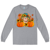Heather Grey fall scarecrow with pumpkins Long Sleeve Tee - Artiststas