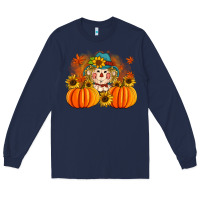 Navy fall scarecrow with pumpkins Long Sleeve Tee - Artiststas