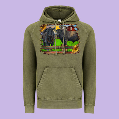 Black Angus Cattle And Bull In Barnyard Vintage Hoodie Designed By Ranaportraitstore