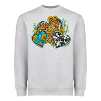Heather Grey leopard cowhide hearts Heavyweight Sweatshirt - Zillion Design Studio