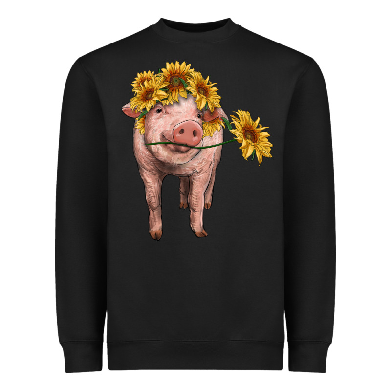 Pig With Sunflowers Heavyweight Sweatshirt by RanaPortraitStore | Teevron