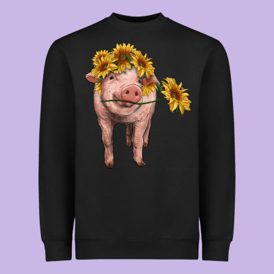 Pig With Sunflowers Heavyweight Sweatshirt Designed By Ranaportraitstore