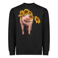 Black pig with sunflowers Heavyweight Sweatshirt - RanaPortraitStore