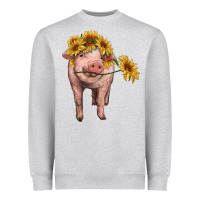 Heather Grey pig with sunflowers Heavyweight Sweatshirt - RanaPortraitStore