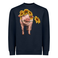 Navy pig with sunflowers Heavyweight Sweatshirt - RanaPortraitStore