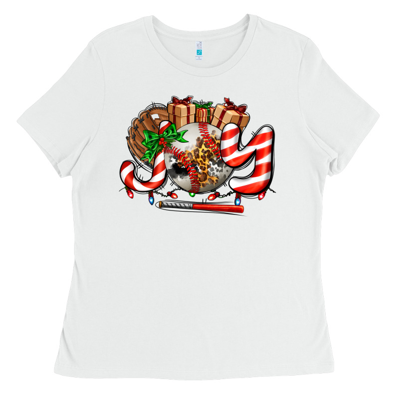 Joy With Baseball And Christmas Gift And Candies Ladies Tee by AdoDesignShop | Teevron