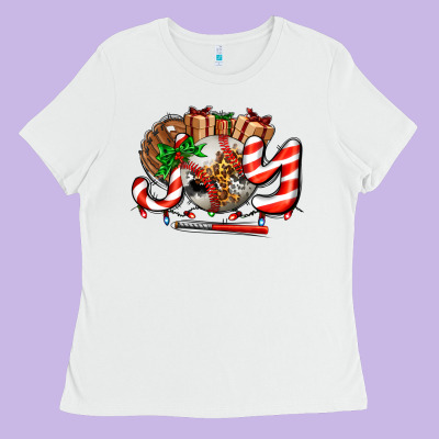 Joy With Baseball And Christmas Gift And Candies Ladies Tee Designed By Adodesignshop