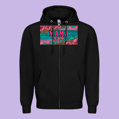 Pink Roses Mama Of Girls License Plate Zipper Hoodie Designed By Artiststas