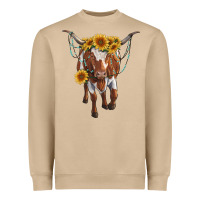Mushroom longhorn cow with sunflowers Heavyweight Sweatshirt - RanaPortraitStore