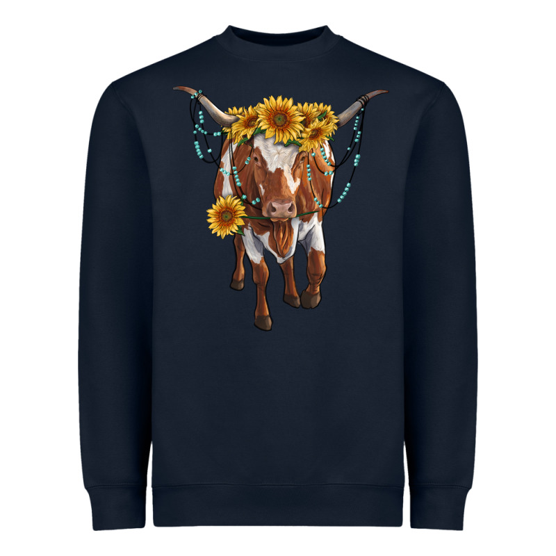 Longhorn Cow With Sunflowers Heavyweight Sweatshirt by RanaPortraitStore | Teevron
