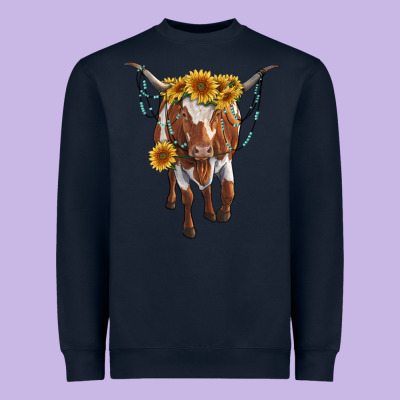 Longhorn Cow With Sunflowers Heavyweight Sweatshirt Designed By Ranaportraitstore