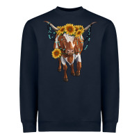 Navy longhorn cow with sunflowers Heavyweight Sweatshirt - RanaPortraitStore