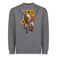 Storm longhorn cow with sunflowers Heavyweight Sweatshirt - RanaPortraitStore