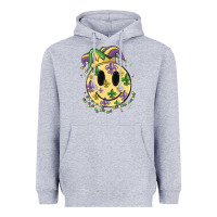 Heather Grey smiley face mardi gras Heavyweight Hoodie - MaliasSmallBusiness