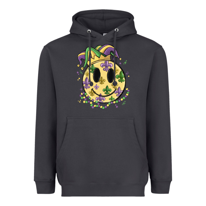 Smiley Face Mardi Gras Heavyweight Hoodie by MaliasSmallBusiness | Teevron
