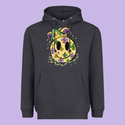 Smiley Face Mardi Gras Heavyweight Hoodie Designed By Maliassmallbusiness