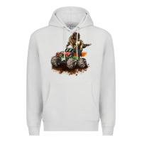 Dove Grey monster truck and t rex dinosaur Premium Hoodie - LillyAllenDesigns