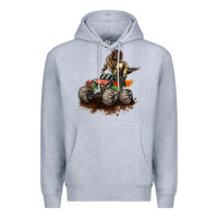 Heather Grey monster truck and t rex dinosaur Premium Hoodie - LillyAllenDesigns