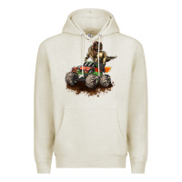 Oatmeal Heather monster truck and t rex dinosaur Premium Hoodie - LillyAllenDesigns