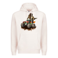 Pale Pink monster truck and t rex dinosaur Premium Hoodie - LillyAllenDesigns