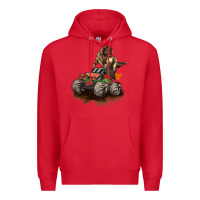 Red monster truck and t rex dinosaur Premium Hoodie - LillyAllenDesigns