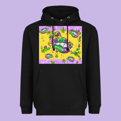 Mardi Gras Lips Heavyweight Hoodie Designed By Maliassmallbusiness