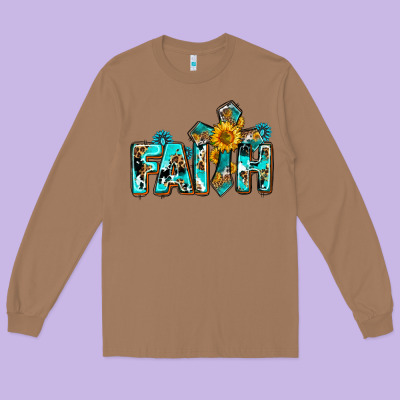 Faith With Cross Ado Long Sleeve Tee Designed By Adodesignshop