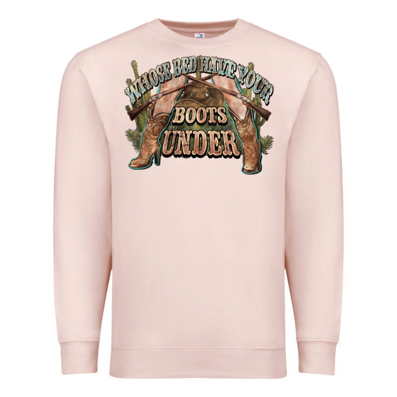 Whose Bed Have Your Boots Under Cowboy Western Premium Sweatshirt by NancyCooperArtShop | Teevron